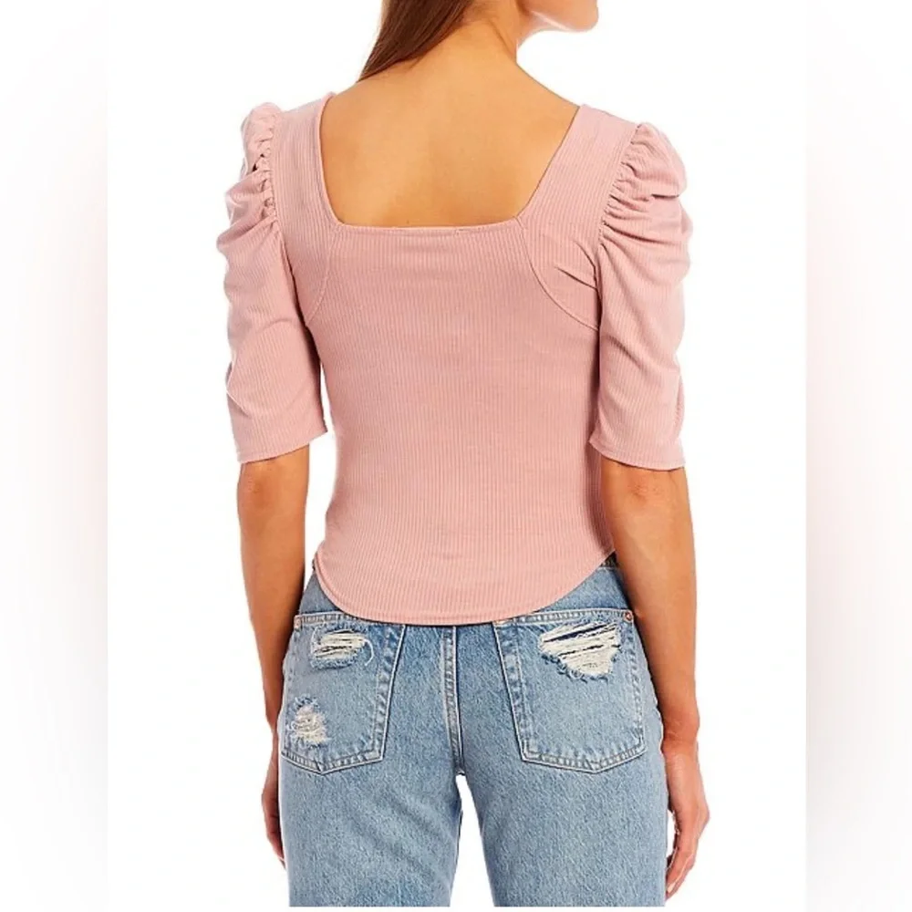 FREE PEOPLE Night Lily Ribbed Puff Sleeve Top - Pale Mauve - Size Small - NWT
